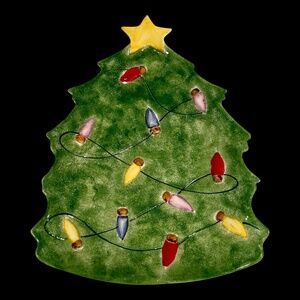 Vintage Italian Ceramic Christmas Tree Serving Dish Santa Cookies Plate